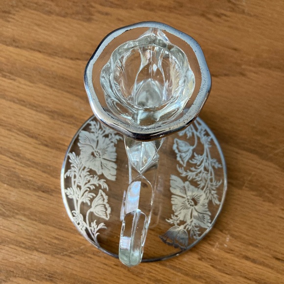 Pair of Fostoria Baroque crystal candlestick holders with silver overlay - Picture 4 of 8